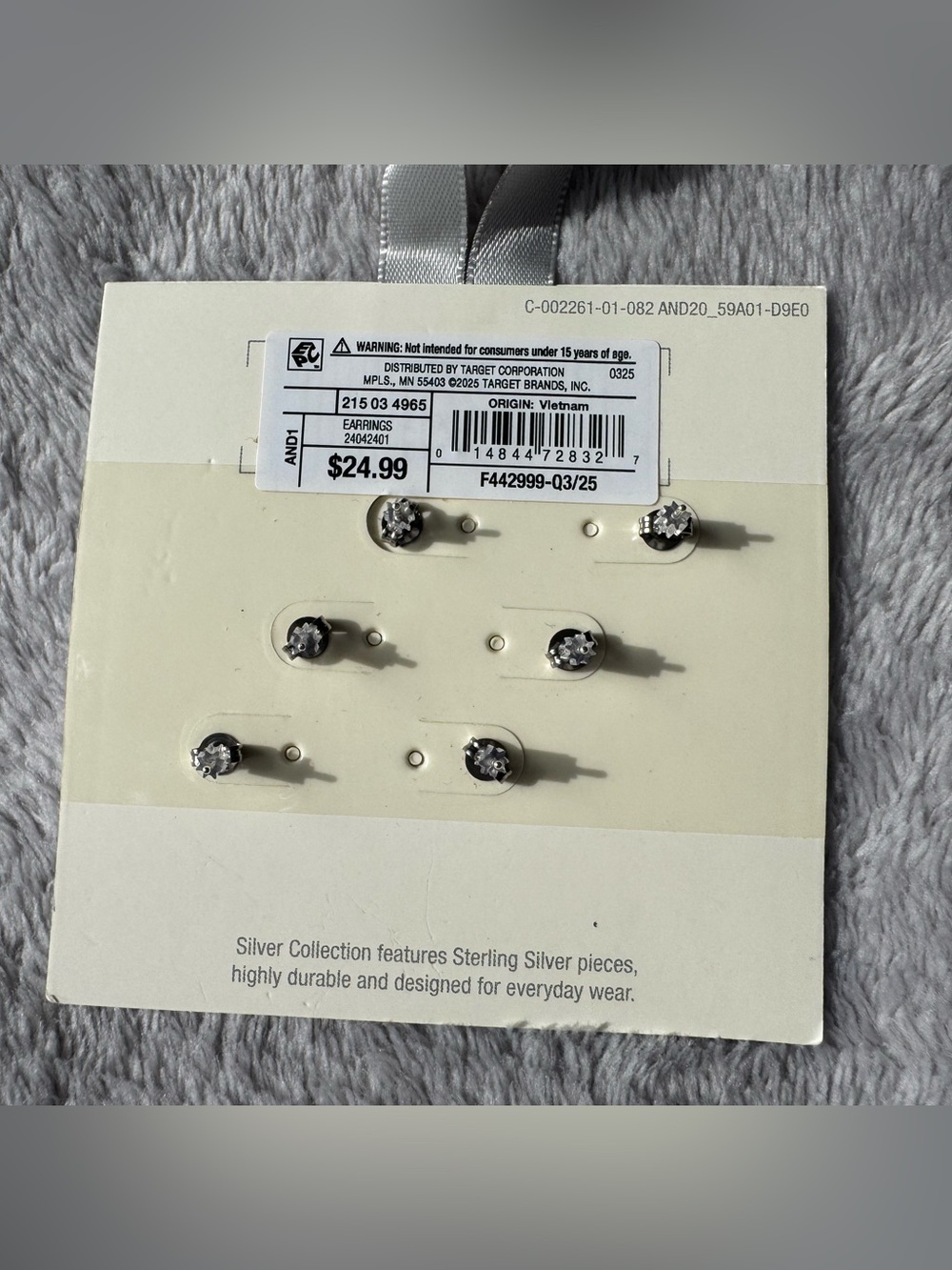 A New Day Silver Collection 3 Pairs of Square Cut Cubic Zirconia Stud Earrings - Picture 3 of 3